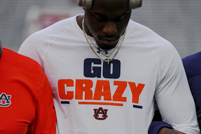 “Go Crazy” during team huddle before the game between Auburn and Alabama at Bryant Denny Stadium .Austin Perryman / AU Athletics